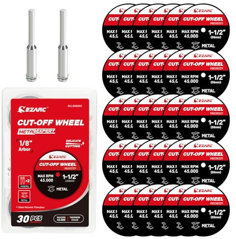 EZARC 38mm Cutting Discs, 32 Pack Fiberglass Reinforced Rotary Tool Cutting Discs Accessories for Metal & Stainless Steel - Include 2 Mandrels