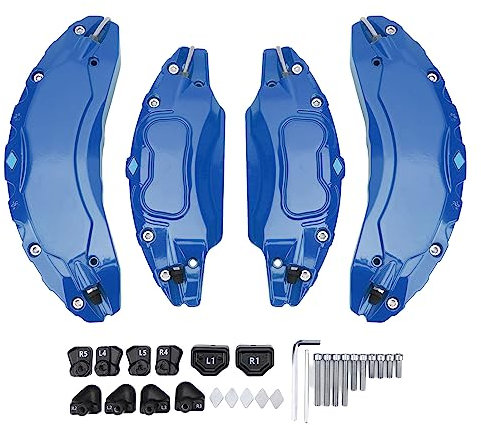 Grcfumo 4 piezas 18 pulgadas 19 pulgadas cubiertas de pinza de freno de coche, cubiertas de pinza de freno de disco de coche, protector de pinza de freno de aleación de aluminio (Azul)