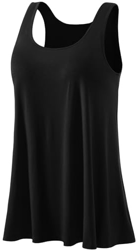 Ymmchy Damen Tank Top mit Integriertem BH Unterhemden Stretch Loose Fit Ärmellose Tops Black XXXXL