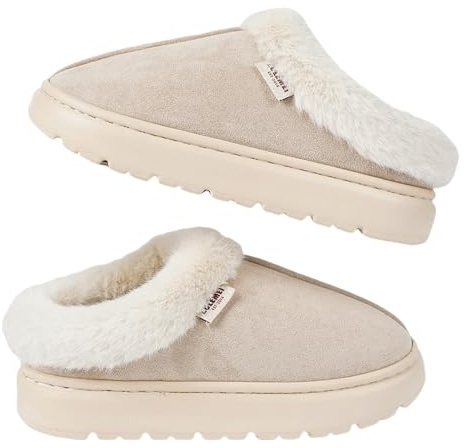 OUXUNDAI Ciabatte Donna Invernali Ciabatte Pelose per Uso Domestico, Antiscivolo E Caldo, Pantofole di Cotone per Donna in Inverno, Spesse E Pile-Bianco Sporco-36-37