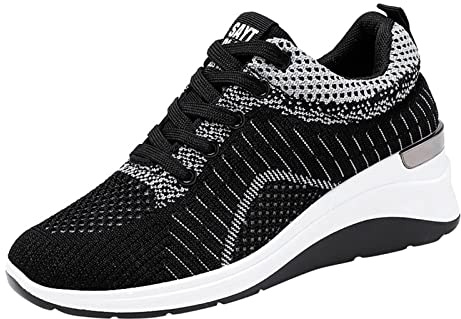 Generisch skor Hallux Valgus dam bredd K lediga nätskor dam andningsbara löparskor med kilklack skor fritid träningsskor dam sneakers kilklack sneakers dam, svart, 39 EU