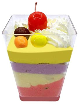 CROWNSHOP 100PC Dessert Cups 2oz/60ml Mini Square Dessert Cups Plastic Cube Clear Sample Shot Party Decor Small Reusable for Desserts Pudding Mousse Party