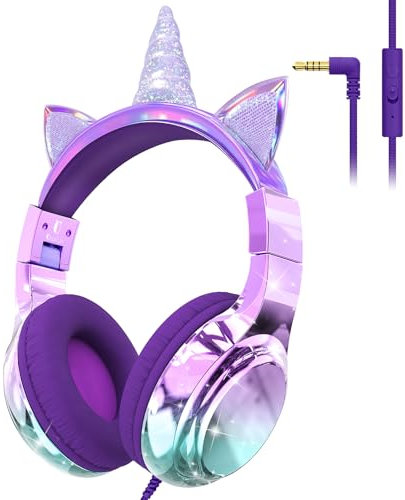 JYPS Casque Audio Enfant, Casque Filaire Volume Limité 85/94dB, Son Stéréo, Casque d'Écoute pour Enfants Pliable avec Fil 3.5 mm, pour iPad/Tablettes/Voyages/l'École