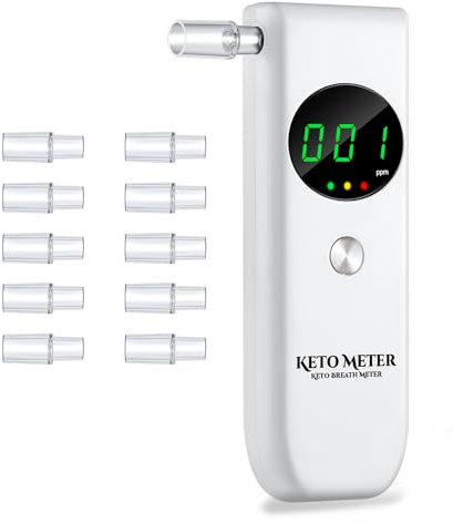 Ketone Breath Analyzer Professional Breath Ketone Meter New Upgraded Ketone Breath Breathalyzer, High Accuracy Ketone Meter Tracing Diet & Ketosis Status, Ketosis Breath Tester with 10 Mouthpieces