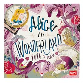 Legami - Wandkalender 2026, Alice In Wonderland, kleiner Wandkalender, 12 Monate und Jahresplaner, in 6 Sprachen, Platz für Notizen, Sternzeichen, internationale Feiertage, 18 x 18 cm
