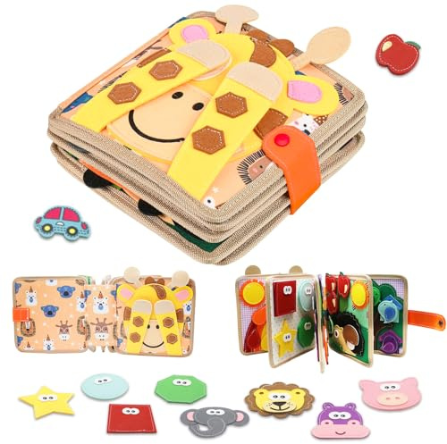 Busy Board à partir de 1 an- Livre d'occupations pour tout-petits- Livre d'activités en feutre DIY- Livre d'images en tissu- Jouet éducatif préscolaire Livre d'occupations avec compétences de (Orange)