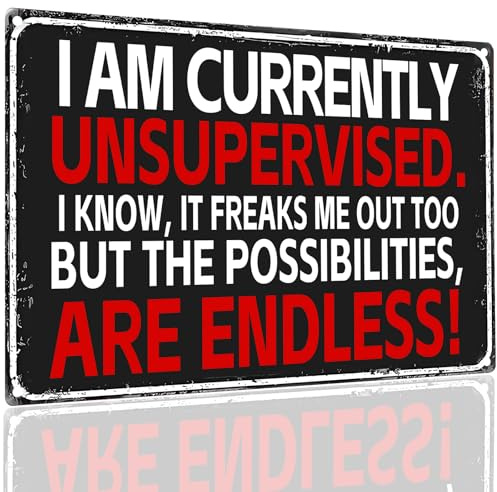 Funny Metal Sign I AM CURRENTLY UNSUPERVISED - Workplace Humor Office Decor Coworker Gift 8x12 Inch (2537)