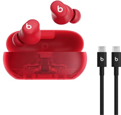 Beats Solo Buds – Écouteurs Bluetooth sans Fil au USB-C Câble tissé (1,5m) - Rouge Transparent