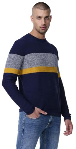 Senapströja för män i trikå med rund hals och långa ärmar. 100 % akryl, lätt och mångsidig för en street style., Gul, XL