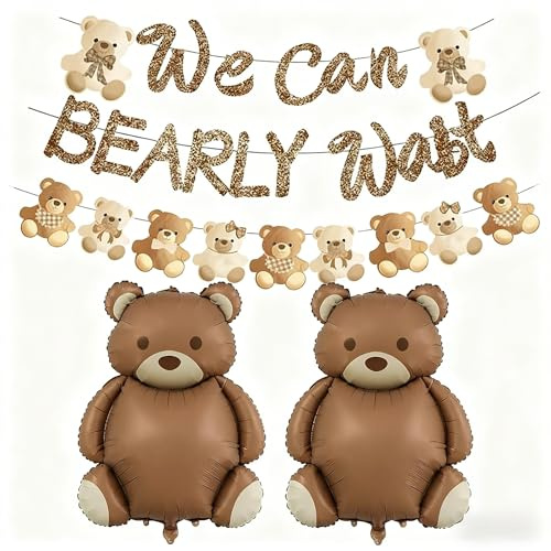 KSHGTB Bearly Wait Birthday Party Decorations Set with Banner, Growth Chart & 2Pcs Brown Bear Foil Balloons for Gender Reveal, Bears Picnic, Anniversary