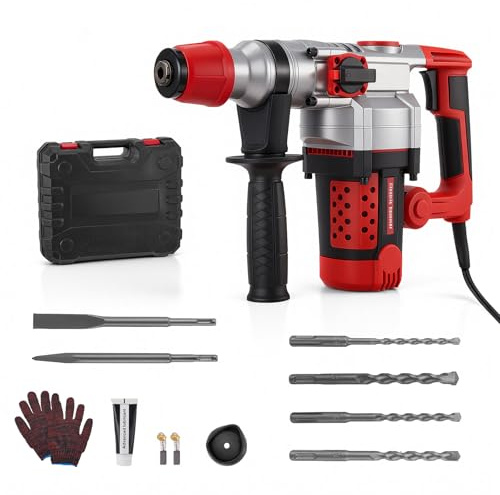 Haedswer Marteau Perforateur SDS-Max Professionnel 2200W, Energie d'impact 5J, Marteau Piqueur pour Béton, 3-en-1 Marteau de Démolition, Système Anti-Vibration, Coque en alliage d'aluminium