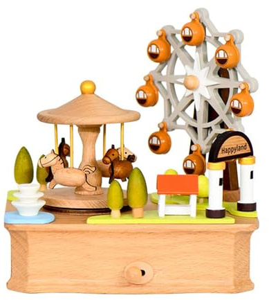 LSTTBO Melodie classiche caroselli musicali rotanti e ruote in legno carillon ornamento bambini adulti decorazioni per la casa ruota panoramica carillon