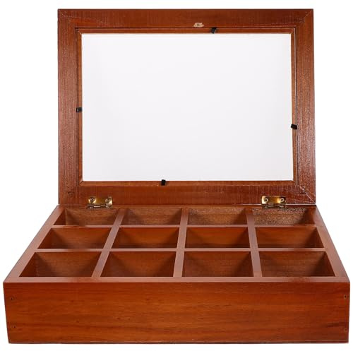 SUPVOX Organizador de Bolsitas de Té de Madera 12 Compartimentos y Tapa Transparente para Cocina y Hogar, Caja Compacta para Sobres de Azúcar y Especias, Fácil de Transportar