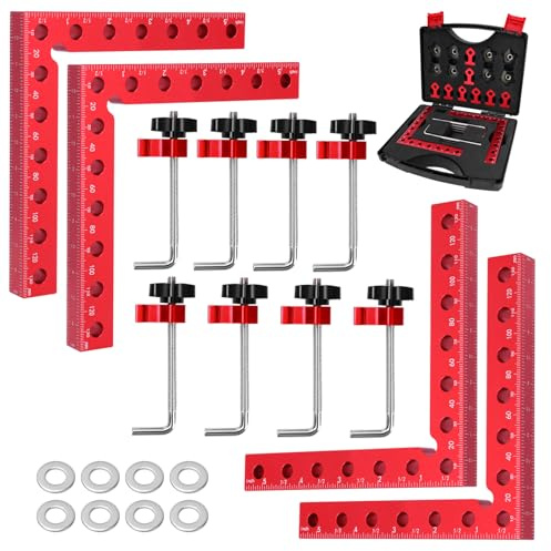 Escuadra de posicionamiento de 90 grados Wamzolio, 4 piezas (140 mm / 5,5 pulgadas), abrazadera angular de aluminio, abrazaderas multifuncionales en ángulo recto para carpintería