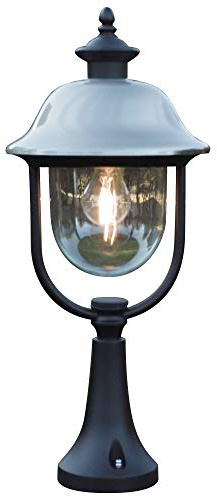 Konstsmide 7241-000 Parma Post Outdoor Light/ 1 x 75 W E27 Max Bollard/ Clear Acrylic Globe/ Aluminium/ IP43/ Stainless Steel Top/ Outside Light Matt Black, pedestal