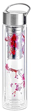Eigenart FLOWTEA Cherry Blossom doppelwandige Trinkflasche aus Borosilikatglas mit Edelstahldeckel, Neoprenhülle und Sieb, BPA frei, 400ml, 50004
