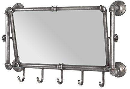 HAKU Wandgarderobe anthrazit, Metall, Spiegel - Maße: B 75 cm x H 45 cm x T 16 cm, Style: Industrial