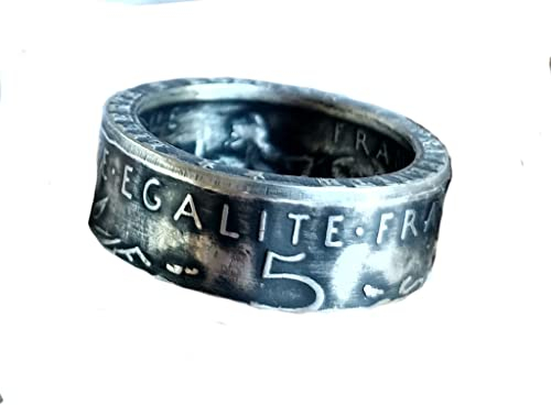 Coinring, Münzring aus 5 France 1960,1962,1963,1964Liberte, Egalite, Fraternite, 835er Silber - Double Sided coin ring - Größe wählbar, handgeschmiedetes Unikat