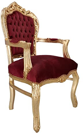 Way Home Store POLTRONA ARTIGIANALE STILE BAROCCO IN LEGNO - MODELLO STILL COLORAZIONE FOGLIA ORO CON VELLUTO ROSSO - DIMENSIONI 62X66X108 CM - ALTEZZA SEDUTA 56CM