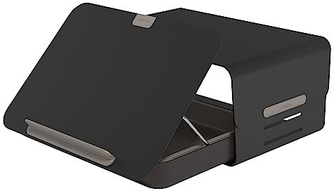 Dataflex Bento® Ergonomisches Schreibtischset 223 Schwarz - Monitorständer verstellbar, 20kg Belastbarkeit, mit Toolbox als Laptopständer, Tabletständer, Dokumentenhalter und persönliche Ablage