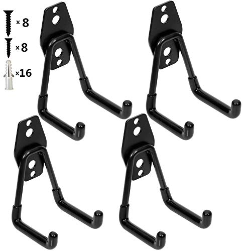 PiPaFox Garage Storage Utility Double Hooks, Heavy Duty Wall Mount Organizer Tool Hanger with Anti-Slip Coating