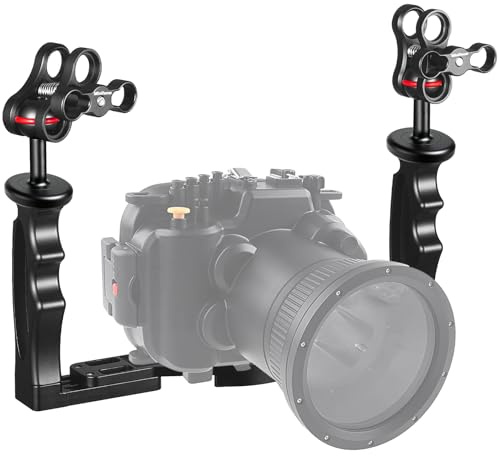 Unterwasser-Kamera Handle Tray Bracket, Dual Handle ausziehbare Aluminiumlegierung Video-Stabilisator-Halter mit 2 1-Zoll-Kugelklemme Mount für Unterwasser-Kamera tauchen Gehäuse