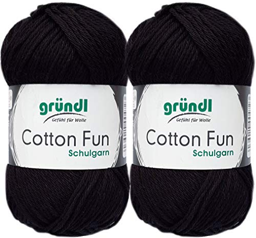2x50 Gramm Gründl Cotton Fun Häkelgarn Schulgarn aus 100% Baumwolle + 1 Anleitung für EIN Meerschwein (16 Schwarz)