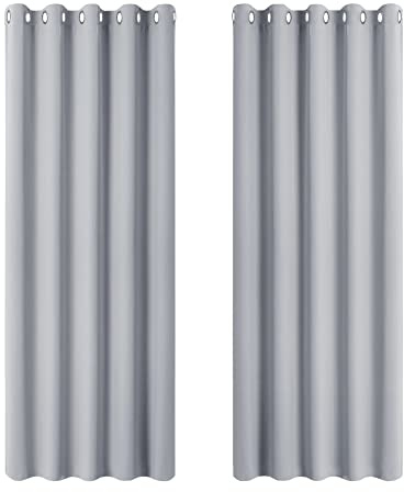 PONY DANCE Blackout Curtains Eyelet - Ring Top Living Room Curtain 2 Panels Light Filter Super Soft Drapes for Home Decorative, 66 Inch x 72 Inch (Width x Length), Silver Grey | Thermal Insulated 72 Inch Drop Wide Curtains for Living Room, Room Darkening Drapes for Bedroom or Patio Doors