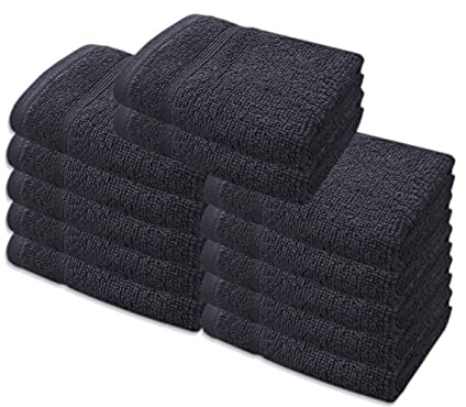A & B TRADERS Premium Cotton Face Cloths Flannels Washcloth 12-Pack 500 GSM Ring Spun Soft Absorbent 30 x 30cm Towels (Black)