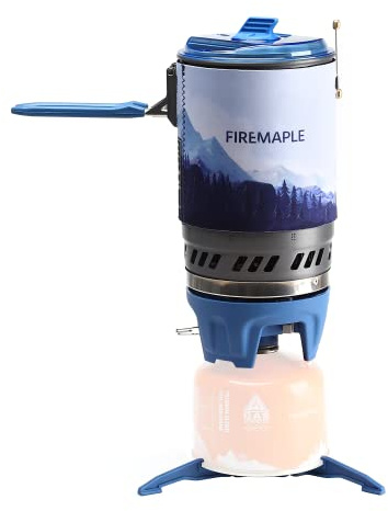Fire-Maple X5 Système Cuisson Camping Gaz Régulateur Pression Blau | Haute efficacité, échangeur thermique, régulateur pression, support casserole et support cartouche gaz pour camping froid