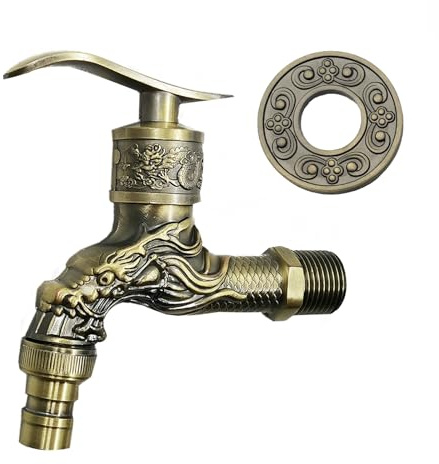 Fayemint Vintage Wasserhahn, Antik Messing Wasserhahn, Drachengeschnitzter für Zu Hause Küche Bad Outdoor Garten