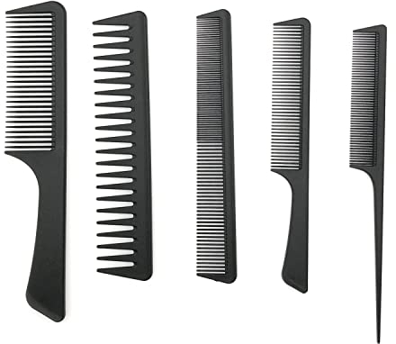 JZK 5 x schwarze Haarkämme Set, breite Zahnkamm, feiner Schwanz, Haarstyling, Friseurkämme für Zuhause, Salon, für Damen und Herren