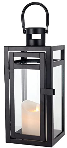 TRIROCKS Lanterna Decorativa 30 cm Alta, Porta Candela in Metallo con Vetro Trasparente, Perfetta per Decorazioni Casa, Soggiorno, Eventi Interno Esterno (Nero Opaco)