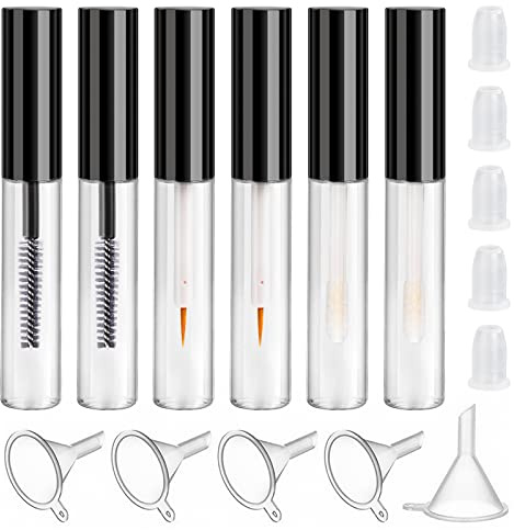 Leere Mascara Tube und Eyeliner Flasche und Lipgloss-Fläschchen 6 Stück 4ml mit 10 Stück Trichtern und Gummieinsätzen Wimpernbürste Tubes Set für Rizinusöl Mascara