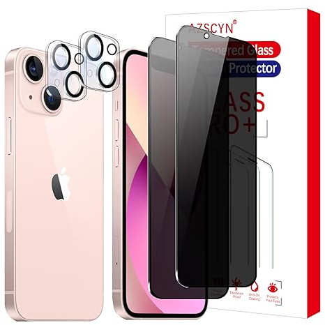 2 Pezzi Privacy Pellicola Protettiva per iPhone 13 Mini 5,4 Pollici e 2 Pezzi Pellicola Fotocamera, Vetro Temperato AntiSpy, Schermo Protezione Anti-Spia Pellicola