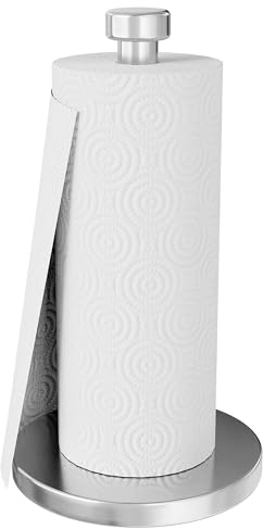 Waissdea Stainless Steel Paper Towel Holder, kitchen roll holder，Countertop Paper Towel Holder with Weighted Base, One-Handed Operation, Ideal for Kitchen, Bathroom, and Office Use(Silver)