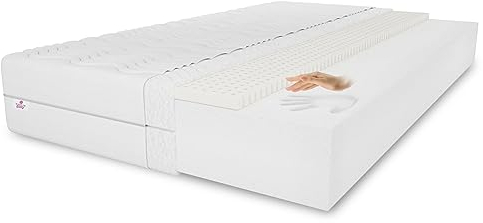 Latexmatratze Memory 90x200 cm, Höhe 11 cm, Härtegrad H3, Farbe: Weiß, inkl. Bezug
