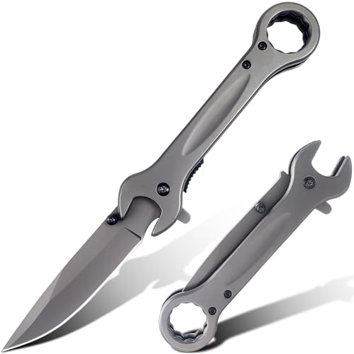 MADSMAUG Taschenmesser für Männer, Multifunktional Klappmesser mit Schraubenschlüssel, Coole Titanplattiert Edc Messer, großes Geschenk für Männer im Freien Überleben (grau)