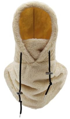 LUCKKY Warme Plüsch-Fahrradhaube, Sturmhaube Winddichte Skimaske, Thermo-Fleece-Kapuze, Verstellbare Skimaske,Plüsch Nackenwärmer mit Kordelzug, Winter Fahrrad Gesichtsmaske