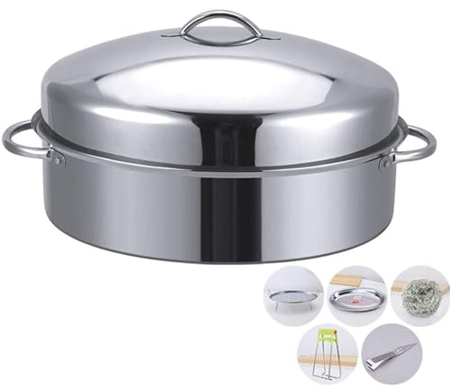 Steamer Fish Poacher Stainless Steel Extra Large Turkey Duck Pot Pan Oval, Fast Heating Universal for Induction Cooker, Stove Multifunction Kitchen Gift