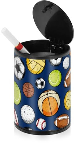 Bunte Retro-Sportkugeln, blauer dekorativer Aschenbecher für Zigaretten mit Deckel, Edelstahl, tragbares Autozubehör, rauchfreier Aschenbecher für Terrasse, Fahrzeug