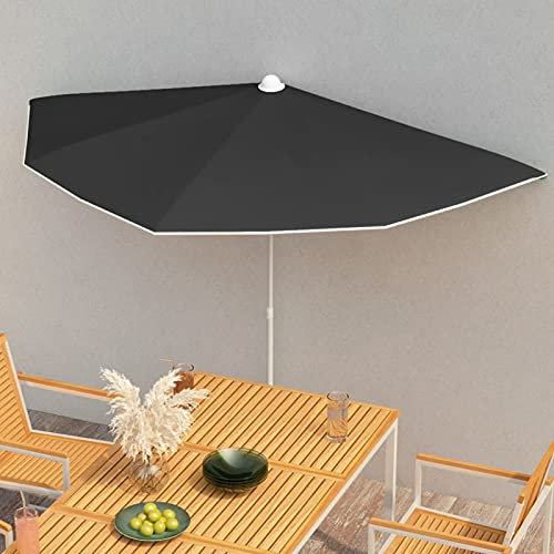 ARKEM Beach Parasol, Water Repellent, U V Light Protection, Easy to Open and Close, Garden Outdoor Parasol,Garden Half Parasol with Pole 180x90 cm Black