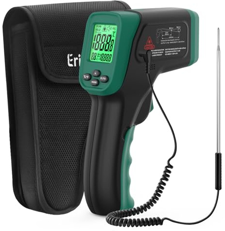 ERICKHILL Infrarot-Thermometer -50°C bis 800°C, berührungsloses digitales Laserthermometer mit -50°C bis 300°C Fleischsonde, einstellbarer Emissionsgrad – geeignet zum Kochen/Grillen/Einfrieren