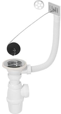 Wirquin 30724013 Kit vidage évier 1 bac, 60 avec bonde, siphon et trop-plein, blanc