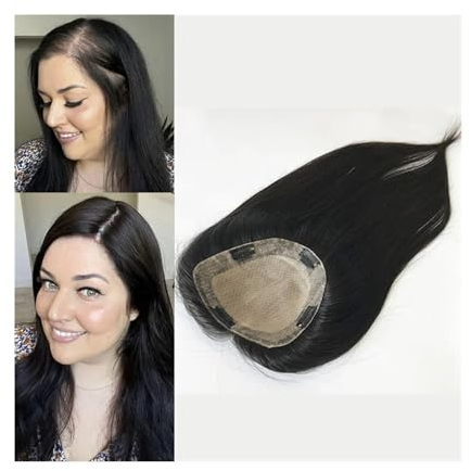 Haartopper für Frauen Haar-Topper aus echtem Echthaar, Seidenbasis-Topper mit 2 cm PU um europäisches Remy-Haar, glattes Haarteil-Topper mit Clips, for Haarausfall, dünner werdendes Haar Haarteil ( Co