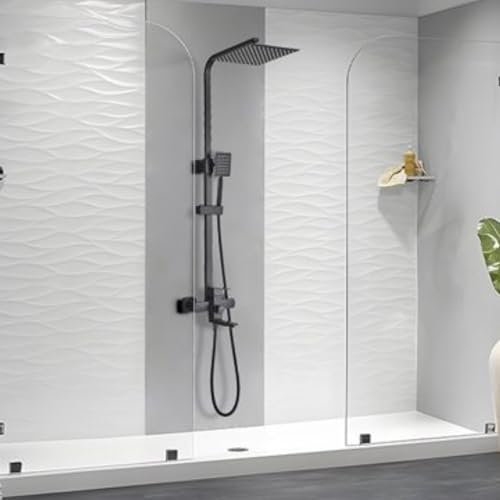 Black Shower Mixer Bar Modern 3-Function Anti-Calc System 46x13.8x9.44 in / 117x34x24cm Overhead Rainfall Shower Head and Hose Set, Handheld Mixer for Bathroom, Height Adjustable Riser Rail