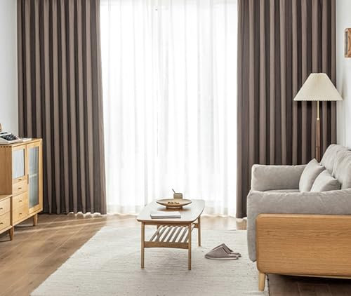 Gualiy Gardine Blickdicht 2 Stück, Verdunkelungsvorhang Thermovorhang Ösen Einfarbig Plissee Struktur Vorhänge B 96 x H 138 cm Fenstervorhänge Wohnzimmer Lang, Kaffee