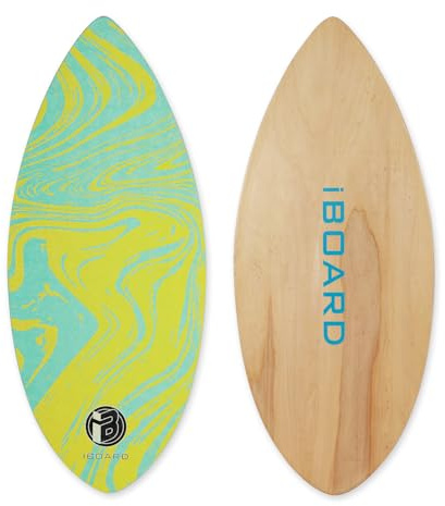 iBOARD Skipper-Skimboard mit Hochglanzbeschichtung, aus Holz, für Kinder, Anfänger, Jugendliche und Erwachsene, Strand-Skimboard, 3 Farben zur Auswahl, Gelb