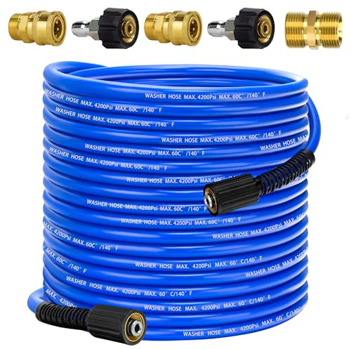 Hochdruckreiniger-Schlauch, 30 m x 0,6 cm, super flexibel, knickfest, Ersatz für Autowaschanlage mit M22-Armaturen und 3/8-Zoll-Schnellanschluss-Adaptern für Ryobi Troy Bilt Flexzilla Greenworks und