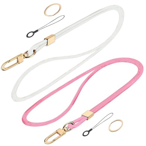 2 Pièces Cordon Tour de Cou, Lanyard Strap Neck, Nylon Lanières Porte Badge avec Anneau en Métal, Porte Clés Lanière pour d'Identification, Clés, Téléphone Portable（Rose Blanc）
